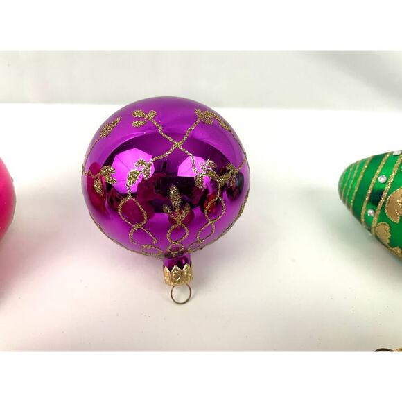VTG Glitter Glass Ornaments Lot of 8 Round Sphere Hand Painted Czech Bulb - Picture 5 of 16